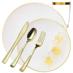 Decorline Orchid Collection Dinner Plate White & Gold Tableware Package