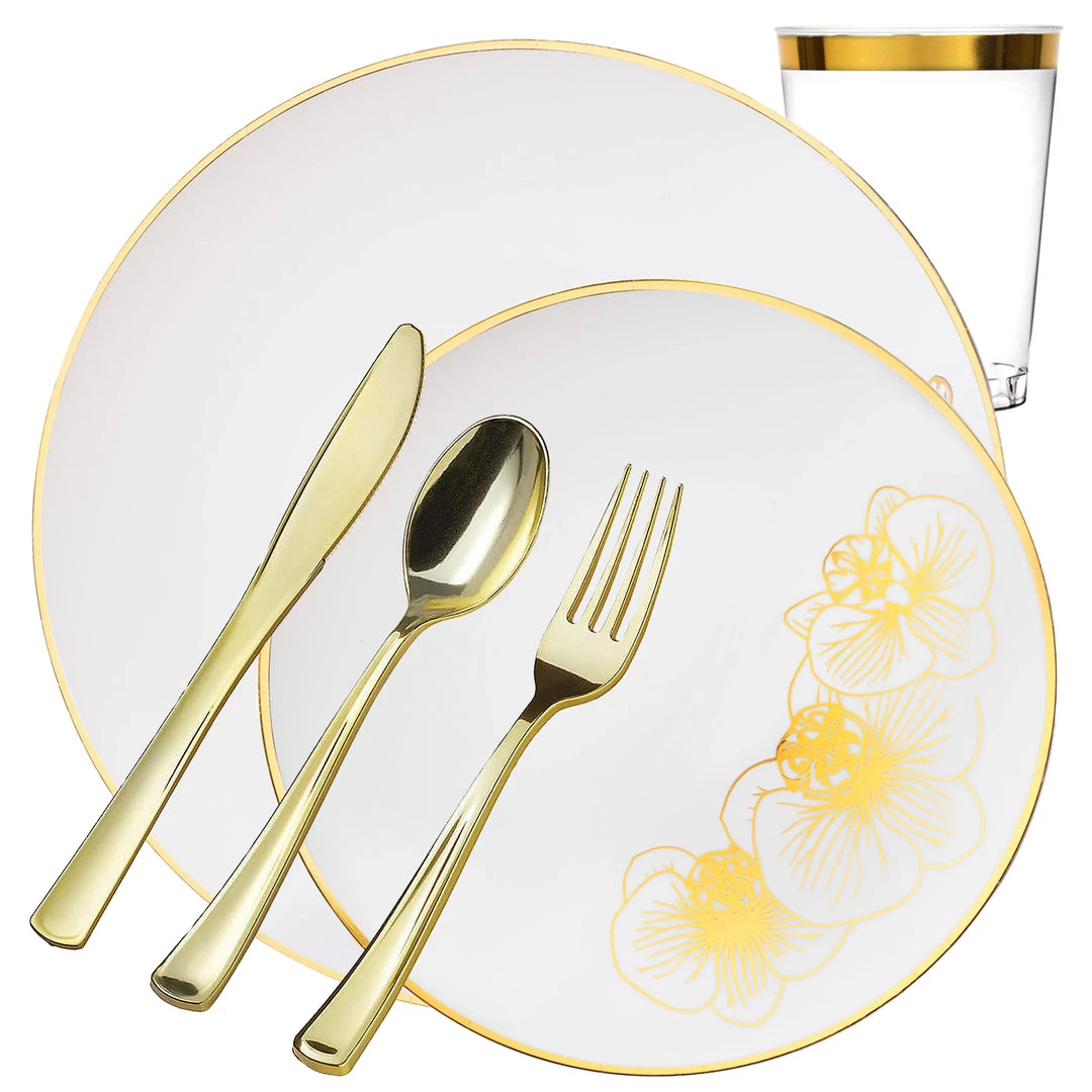 Decorline Orchid Collection Dinner Plate White & Gold Tableware Package 1 Decorline Orchid Collection Dinner Plate White & Gold Tableware Package