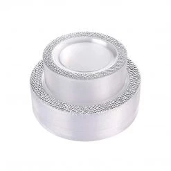 Decorline Hammered Collections Salad Dessert Plate White Silver 7.25" 13 Decorline Hammered Collections Salad Dessert Plate White Silver 7.25