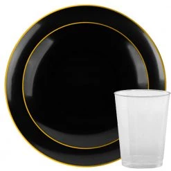 Blue Sky Organic Collection Black/Gold Rim Plastic Dinner Plates 10