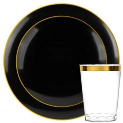 Blue Sky Organic Collection Black/Gold Rim Plastic Dinner Plates 10