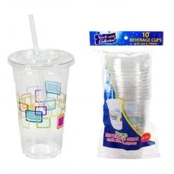OnlyOneStopShop Nicole Home Collection Premium Plastic Deco Cups With Lids And Straws 24 Oz Smoothie Cups