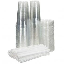 OnlyOneStopShop Smoothie Cups Crystal Ultra Clear PET Plastic Cups 24 Oz