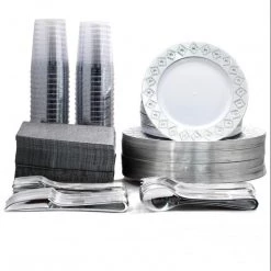 Decorline SALE Imperial Crushed Plastic Salad Plates White Silver 7" 10 Count 7 Decorline SALE Imperial Crushed Plastic Salad Plates White Silver 7