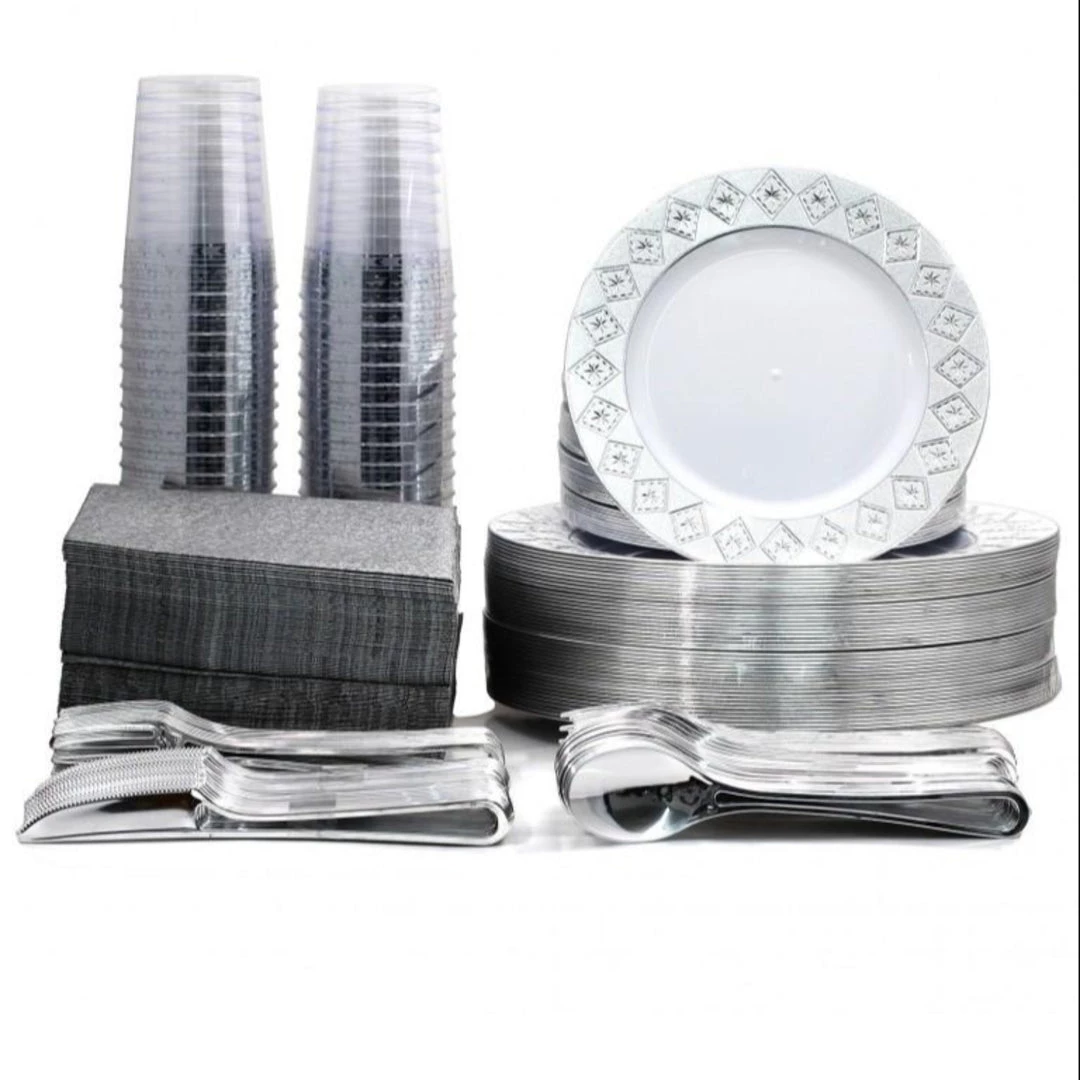 Decorline SALE Imperial Crushed Plastic Salad Plates White Silver 7" 10 Count 4 Decorline SALE Imperial Crushed Plastic Salad Plates White Silver 7" 10 Count