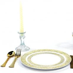 Lillian Elegant Plates Pebbled Plastic Salad Plate Gold 7.5" 8 Lillian Elegant Plates Pebbled Plastic Salad Plate Gold 7.5
