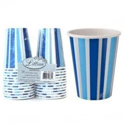 Lillian Clearance Sale SALE Paper Cup Hot Cold Blue Stripe 9 Oz 24 Count