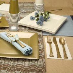 Plastic Cutlery Lillian Tablesettings Extra Strong Quality Gold Premium Plastic Forks