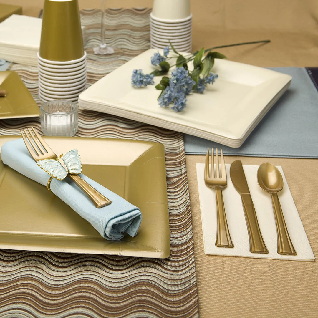 Lillian Tablesettings Extra Strong Quality Gold Premium Plastic Knives Plastic Cutlery 2 Lillian Tablesettings Extra Strong Quality Gold Premium Plastic Knives Plastic Cutlery