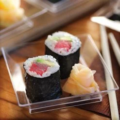 Lillian Clear Mini Plastic Square Footed Dish Mini Entertainers