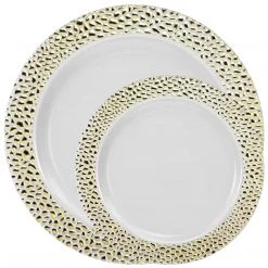 Lillian Tablesettings PEBBLED COLLECTIONS GOLD PLASTIC TABLEWARE PACKAGE Elegant Party Sets