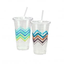 OnlyOneStopShop Nicole Home Collection Premium Plastic Chevron Cups With Lids And Straws 24 Oz