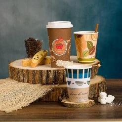 Nicole Collection Paper Cups Paper Cup Coffee Bean Pattern Hot Cold With Lid 12 Oz