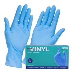 OnlyOneStopShop 100 PC Blue Synthetic Vinyl Disposable Gloves - Large Aluminum
