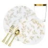 Decorline Elegant Party Sets Botanic Collection Dinner Plate White & Gold Leaves And Floral Tableware Package