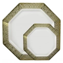 Lillian Tablesettings LACETAGON COLLECTIONS LACE GOLD RIM PLASTIC TABLEWARE PACKAGE Elegant Party Sets