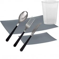 Decorline SALE Duo Fancy Handle Plastic Cutlery Spoons Silver Black Light Weight 20PK