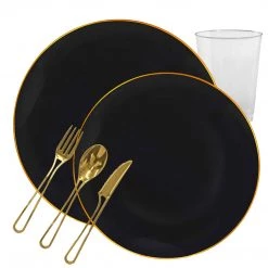 Blue Sky Organic Collection Black/Gold Rim Plastic Dinner Plates 10