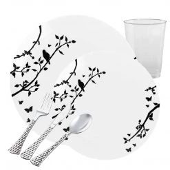 Blue Sky Spring Collection White And Black Plastic Dinner Plates 10
