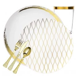 Decorline Elegant Party Sets Whisk Collection Dinner Plate White & Gold Tableware Package