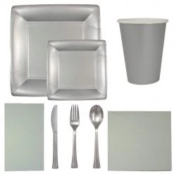 Lillian SALESolid Silver Square Dinner Paper Plates 10" 24 Count