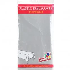 Party Dimensions Tablecover Plastic Silver Rectangular 54'' X 108''