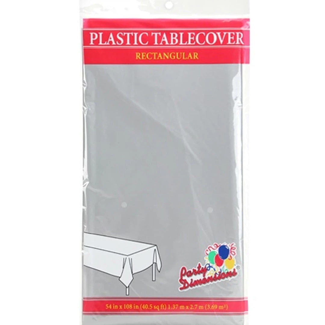 Party Dimensions Tablecover Plastic Silver Rectangular 54'' X 108'' 1 Party Dimensions Tablecover Plastic Silver Rectangular 54'' X 108''
